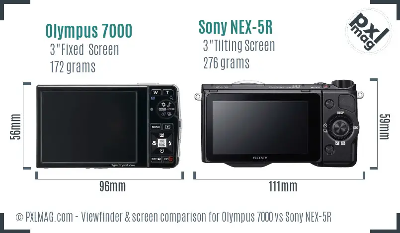 Olympus 7000 vs Sony NEX-5R Screen and Viewfinder comparison