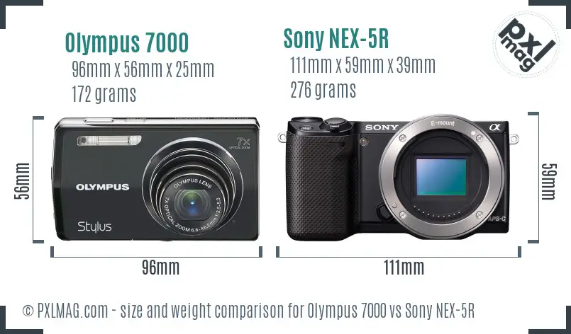 Olympus 7000 vs Sony NEX-5R size comparison