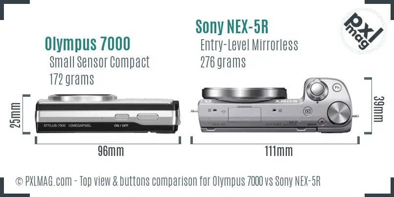 Olympus 7000 vs Sony NEX-5R top view buttons comparison
