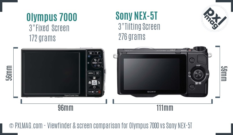 Olympus 7000 vs Sony NEX-5T Screen and Viewfinder comparison