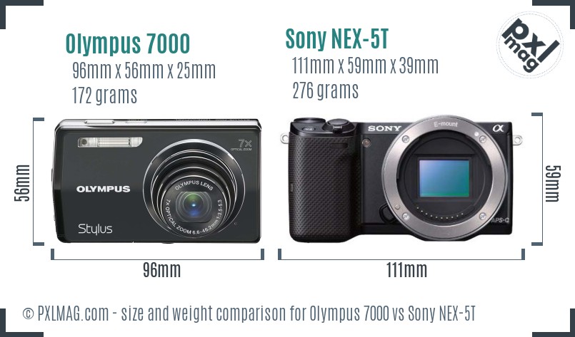 Olympus 7000 vs Sony NEX-5T size comparison