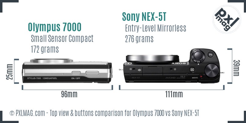 Olympus 7000 vs Sony NEX-5T top view buttons comparison