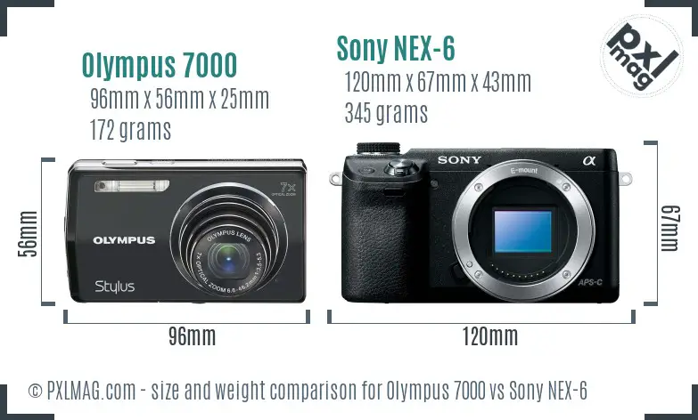 Olympus 7000 vs Sony NEX-6 size comparison