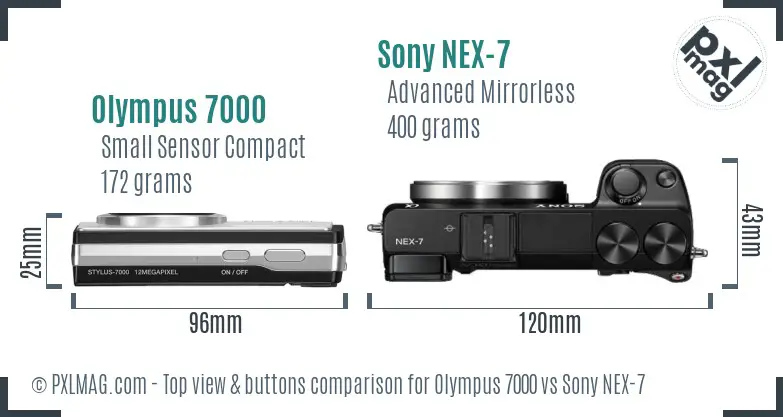 Olympus 7000 vs Sony NEX-7 top view buttons comparison Olympus 7000 vs Sony NEX-7 top view buttons comparison