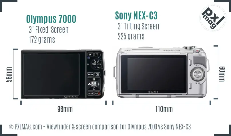 Olympus 7000 vs Sony NEX-C3 Screen and Viewfinder comparison