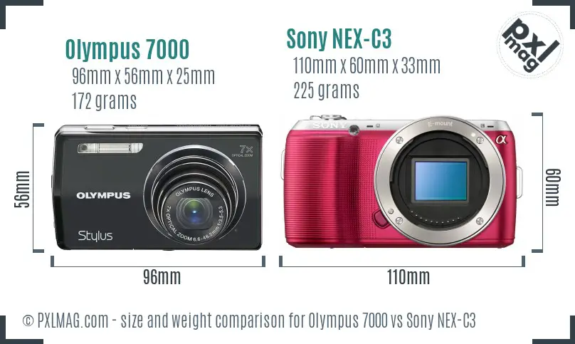 Olympus 7000 vs Sony NEX-C3 size comparison