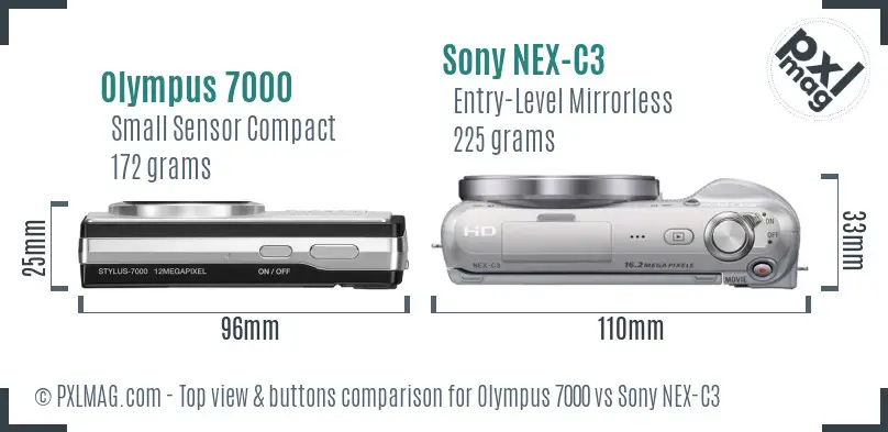 Olympus 7000 vs Sony NEX-C3 top view buttons comparison