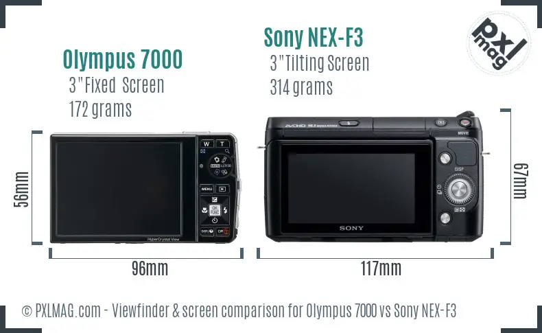 Olympus 7000 vs Sony NEX-F3 Screen and Viewfinder comparison