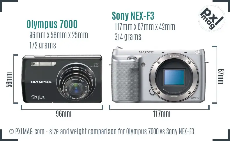 Olympus 7000 vs Sony NEX-F3 size comparison