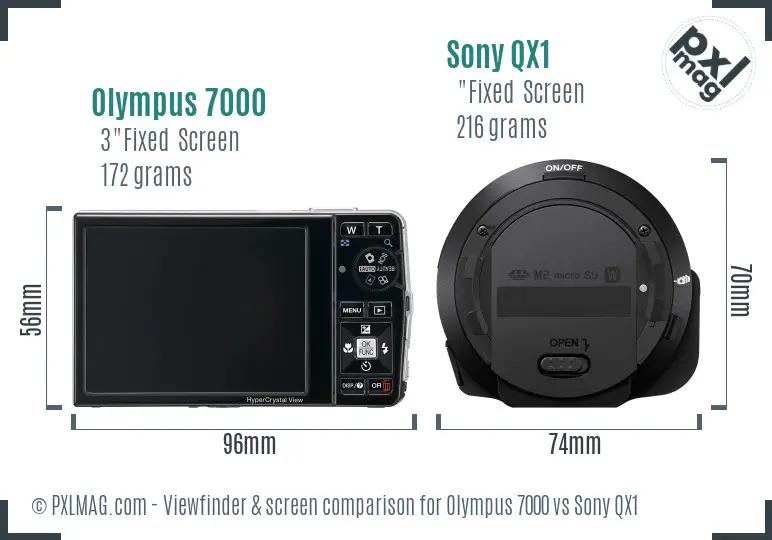 Olympus 7000 vs Sony QX1 Screen and Viewfinder comparison