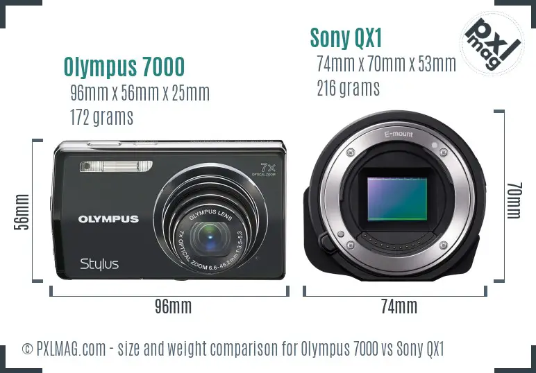 Olympus 7000 vs Sony QX1 size comparison