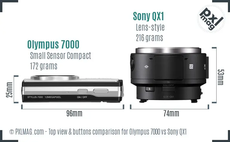 Olympus 7000 vs Sony QX1 top view buttons comparison