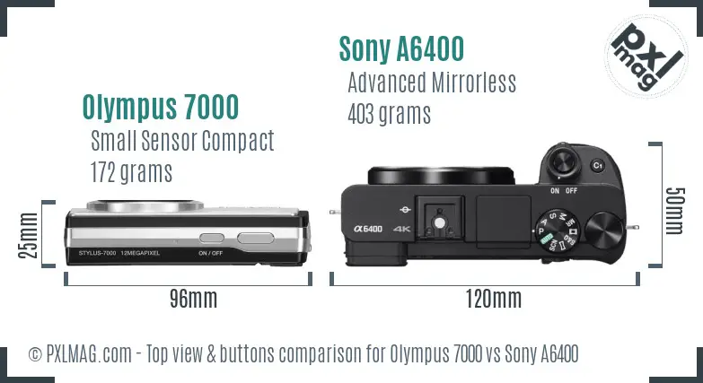 Olympus 7000 vs Sony A6400 top view buttons comparison