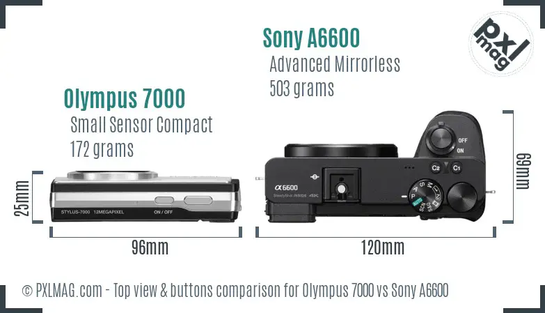 Olympus 7000 vs Sony A6600 top view buttons comparison