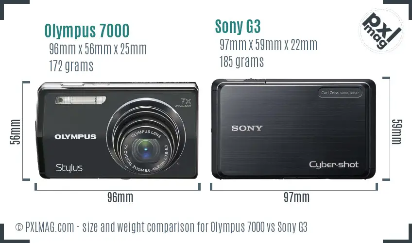 Olympus 7000 vs Sony G3 size comparison