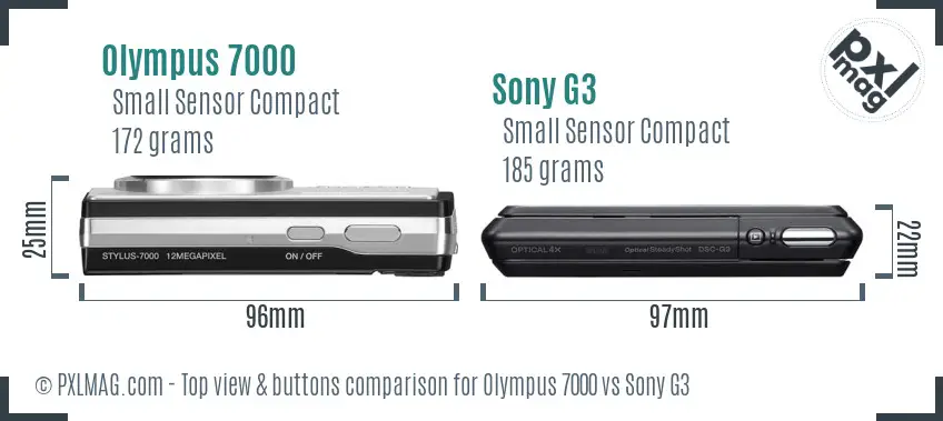 Olympus 7000 vs Sony G3 top view buttons comparison