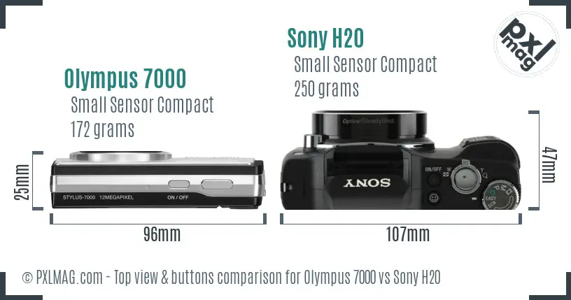 Olympus 7000 vs Sony H20 top view buttons comparison