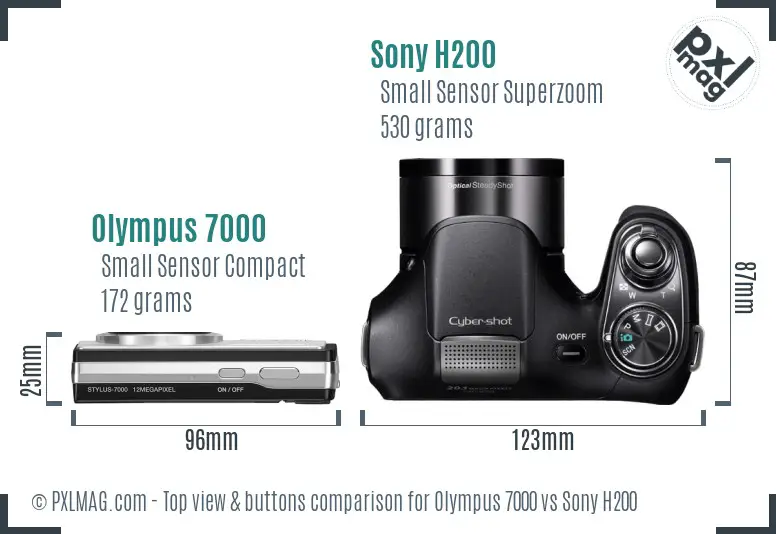 Olympus 7000 vs Sony H200 top view buttons comparison
