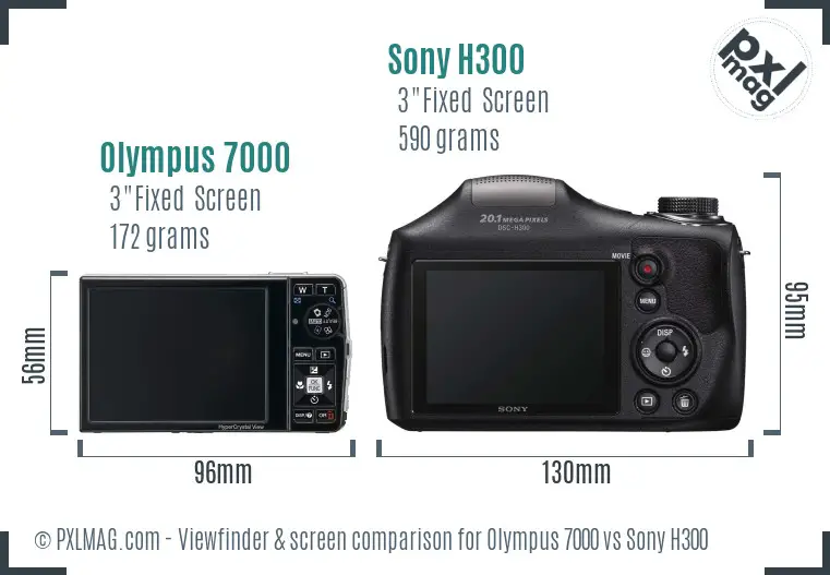 Olympus 7000 vs Sony H300 Screen and Viewfinder comparison