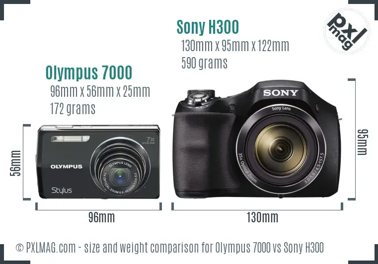Olympus 7000 vs Sony H300 size comparison