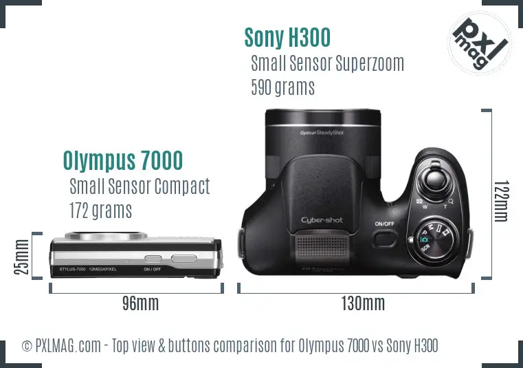 Olympus 7000 vs Sony H300 top view buttons comparison