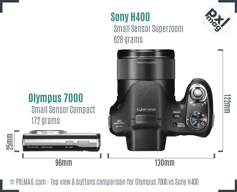 Olympus 7000 vs Sony H400 top view buttons comparison