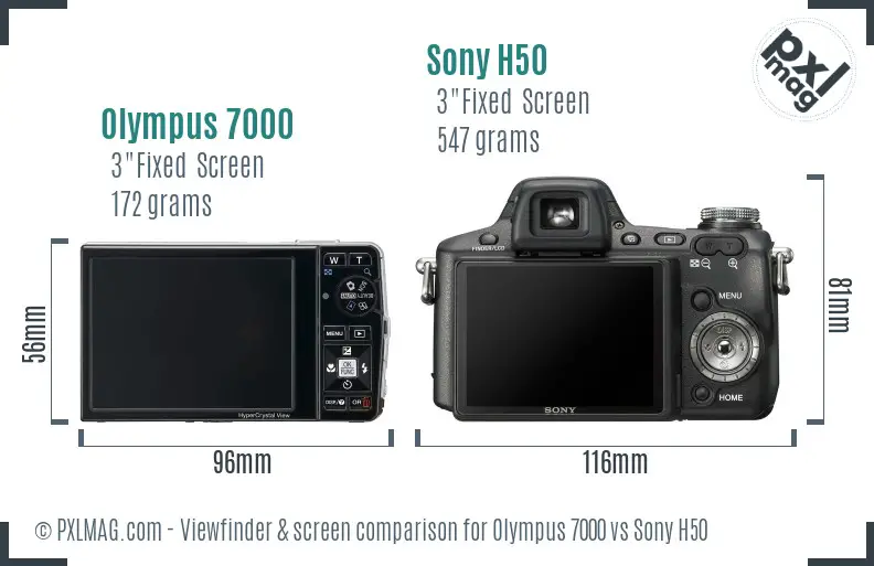 Olympus 7000 vs Sony H50 Screen and Viewfinder comparison