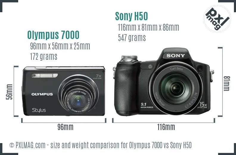 Olympus 7000 vs Sony H50 size comparison