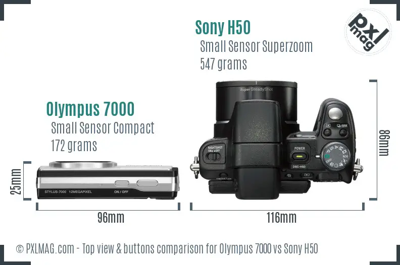 Olympus 7000 vs Sony H50 top view buttons comparison