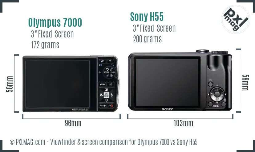 Olympus 7000 vs Sony H55 Screen and Viewfinder comparison