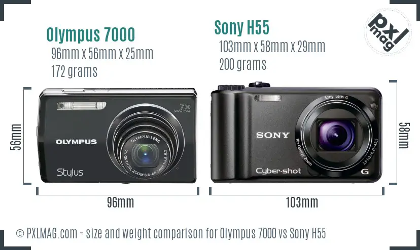 Olympus 7000 vs Sony H55 size comparison