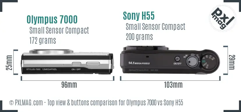Olympus 7000 vs Sony H55 top view buttons comparison
