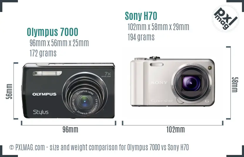 Olympus 7000 vs Sony H70 size comparison