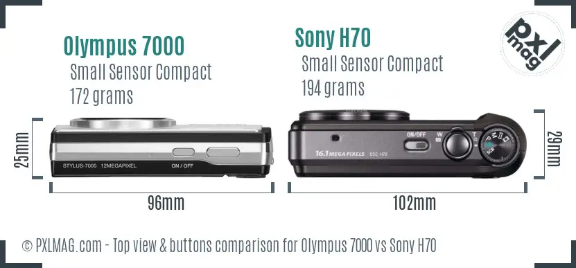 Olympus 7000 vs Sony H70 top view buttons comparison
