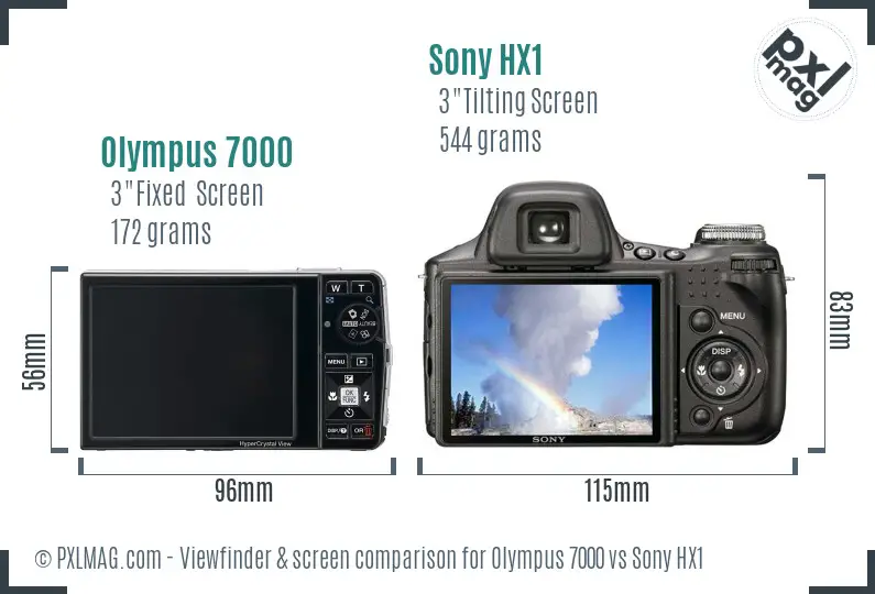 Olympus 7000 vs Sony HX1 Screen and Viewfinder comparison