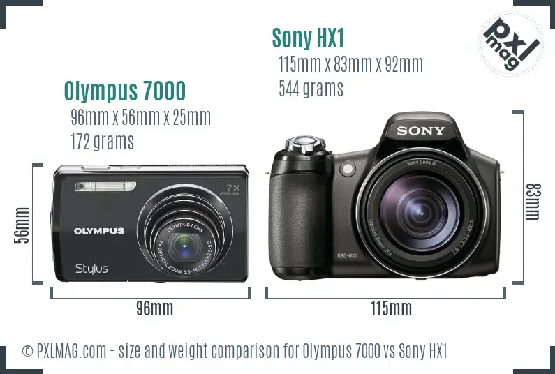 Olympus 7000 vs Sony HX1 size comparison