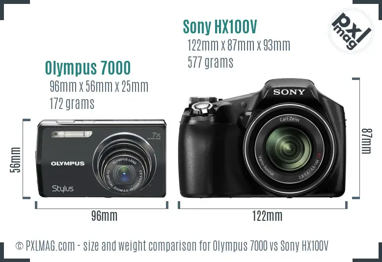 Olympus 7000 vs Sony HX100V size comparison