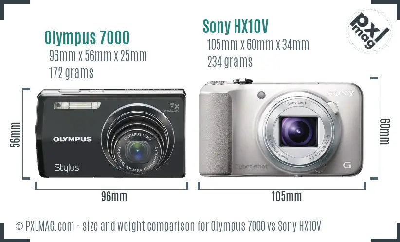 Olympus 7000 vs Sony HX10V size comparison
