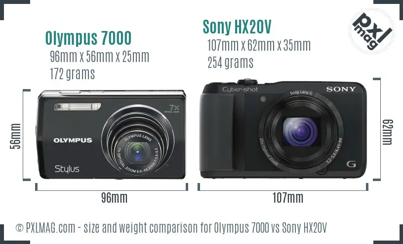 Olympus 7000 vs Sony HX20V size comparison