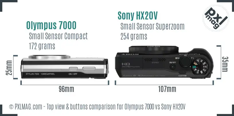 Olympus 7000 vs Sony HX20V top view buttons comparison