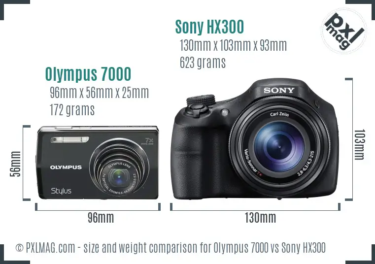Olympus 7000 vs Sony HX300 size comparison