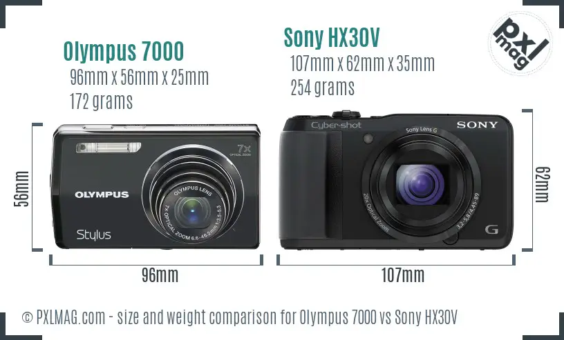 Olympus 7000 vs Sony HX30V size comparison