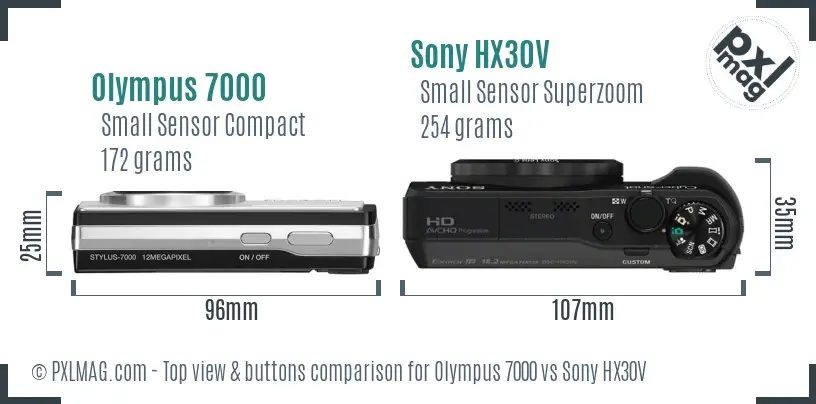 Olympus 7000 vs Sony HX30V top view buttons comparison