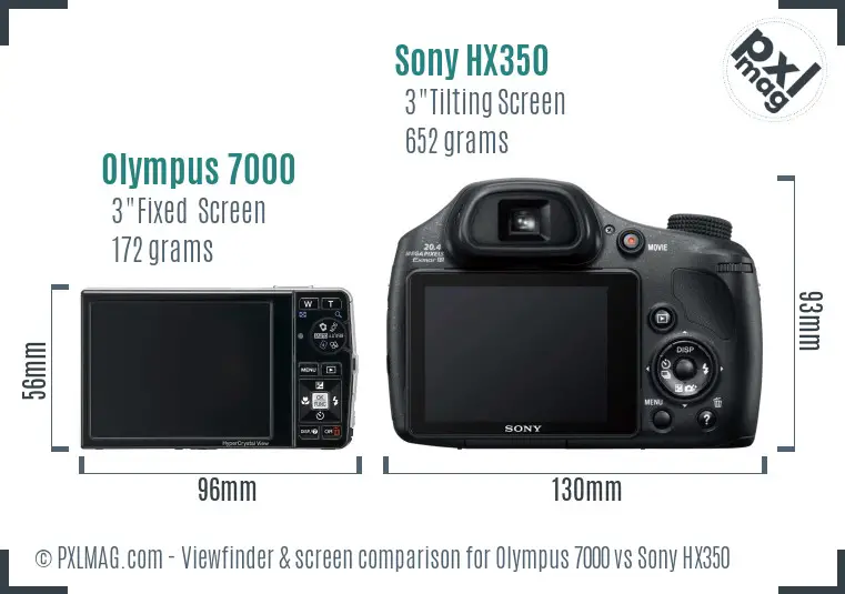 Olympus 7000 vs Sony HX350 Screen and Viewfinder comparison