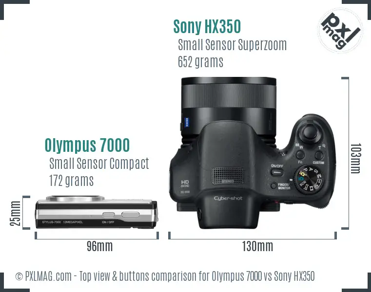 Olympus 7000 vs Sony HX350 top view buttons comparison
