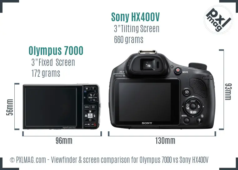 Olympus 7000 vs Sony HX400V Screen and Viewfinder comparison