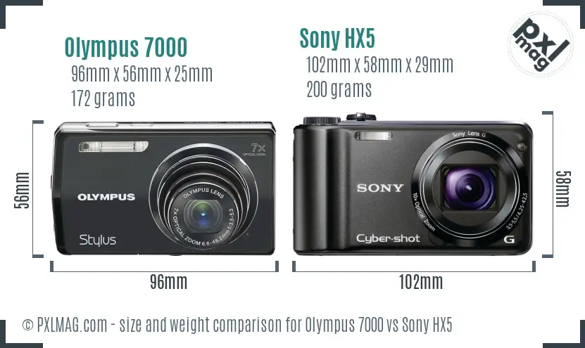 Olympus 7000 vs Sony HX5 size comparison