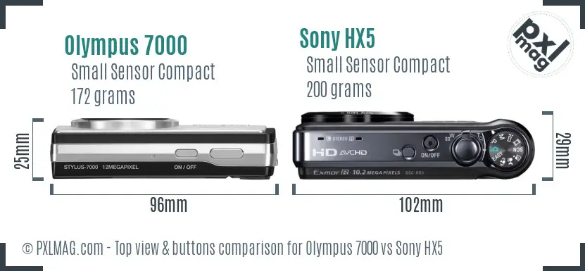 Olympus 7000 vs Sony HX5 top view buttons comparison