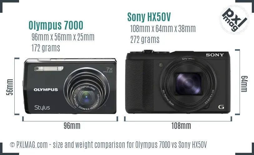 Olympus 7000 vs Sony HX50V size comparison