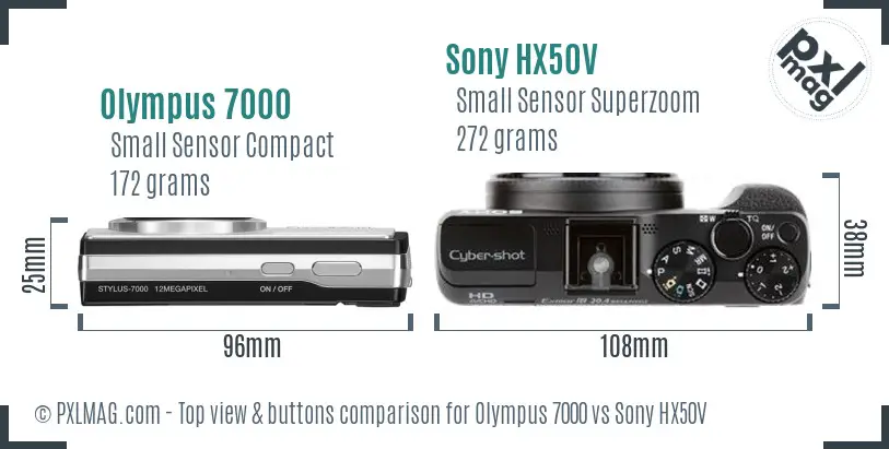 Olympus 7000 vs Sony HX50V top view buttons comparison